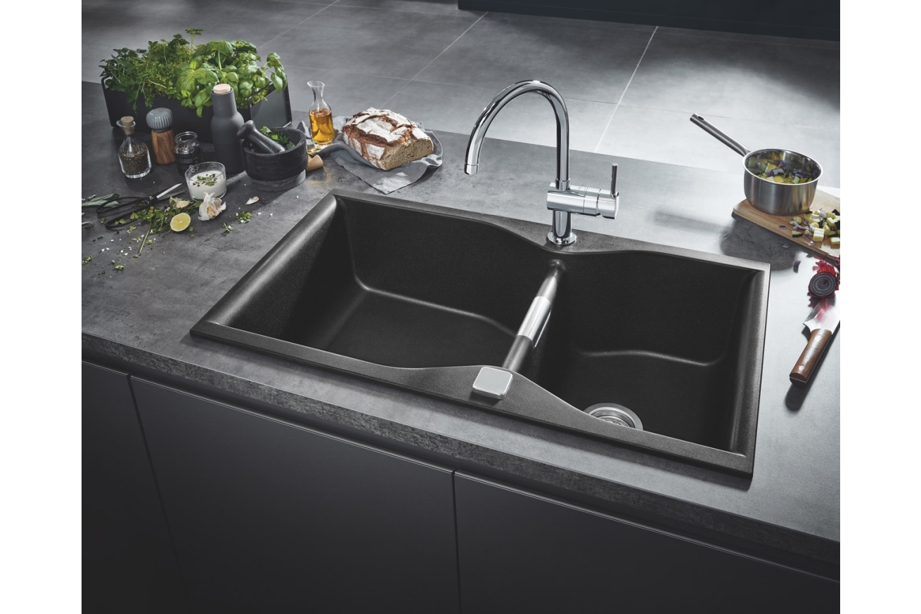 Мойка GROHE K700 с двумя чашами, 900 x 500 мм, черный гранит (31658AP0)