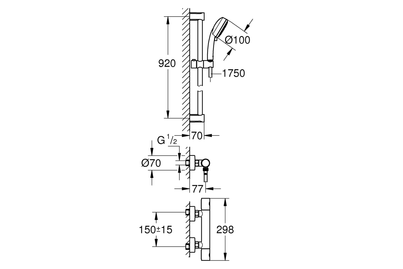 Термостат для душа GROHE Grohtherm 800 Cosmopolitan с душевым гарнитуром, хром (34769000)
