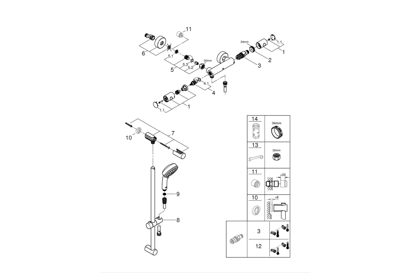 Термостат для душа GROHE Grohtherm 800 Cosmopolitan с душевым гарнитуром, хром (34769000)