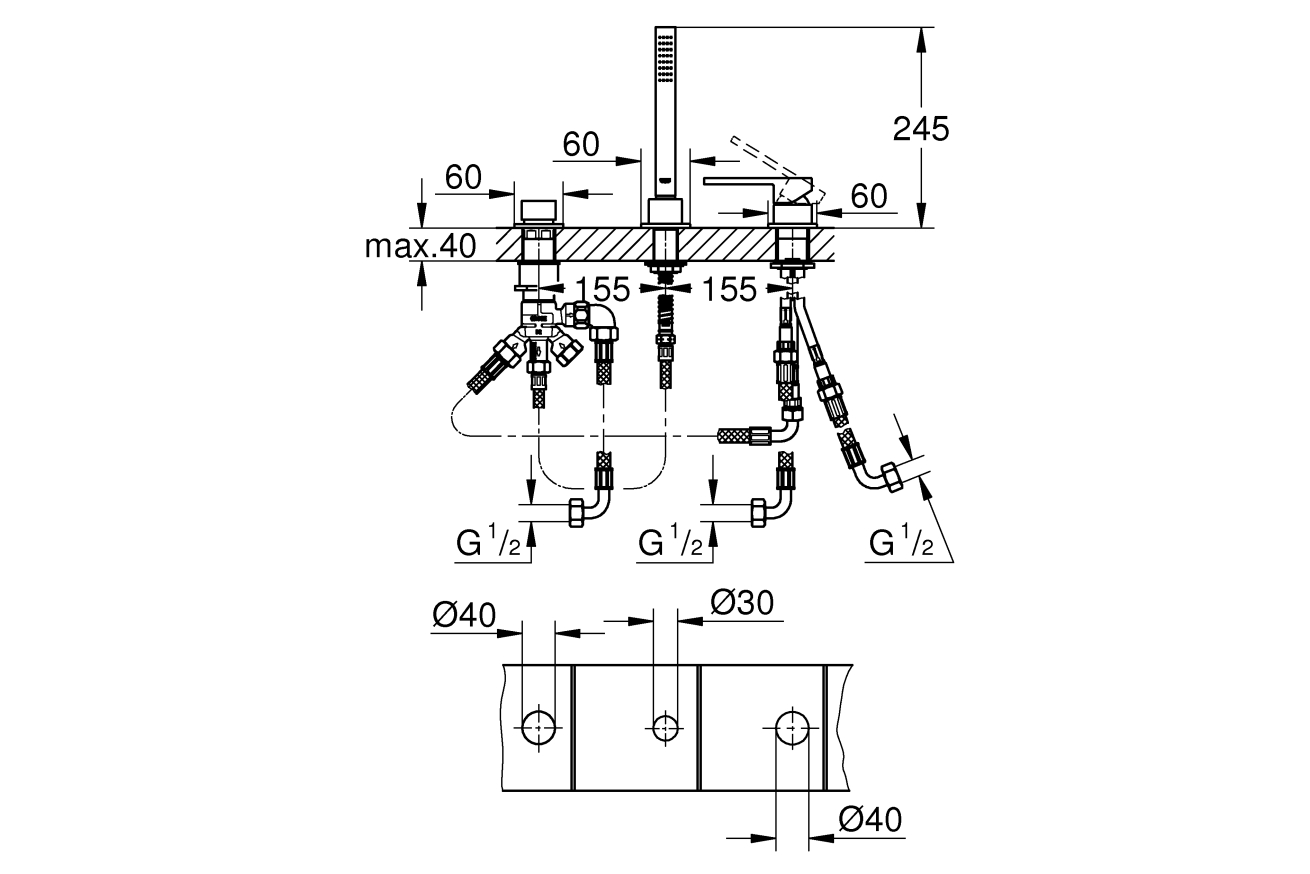 Смеситель для ванны GROHE Plus на 3 отверстия, хром (23845003)