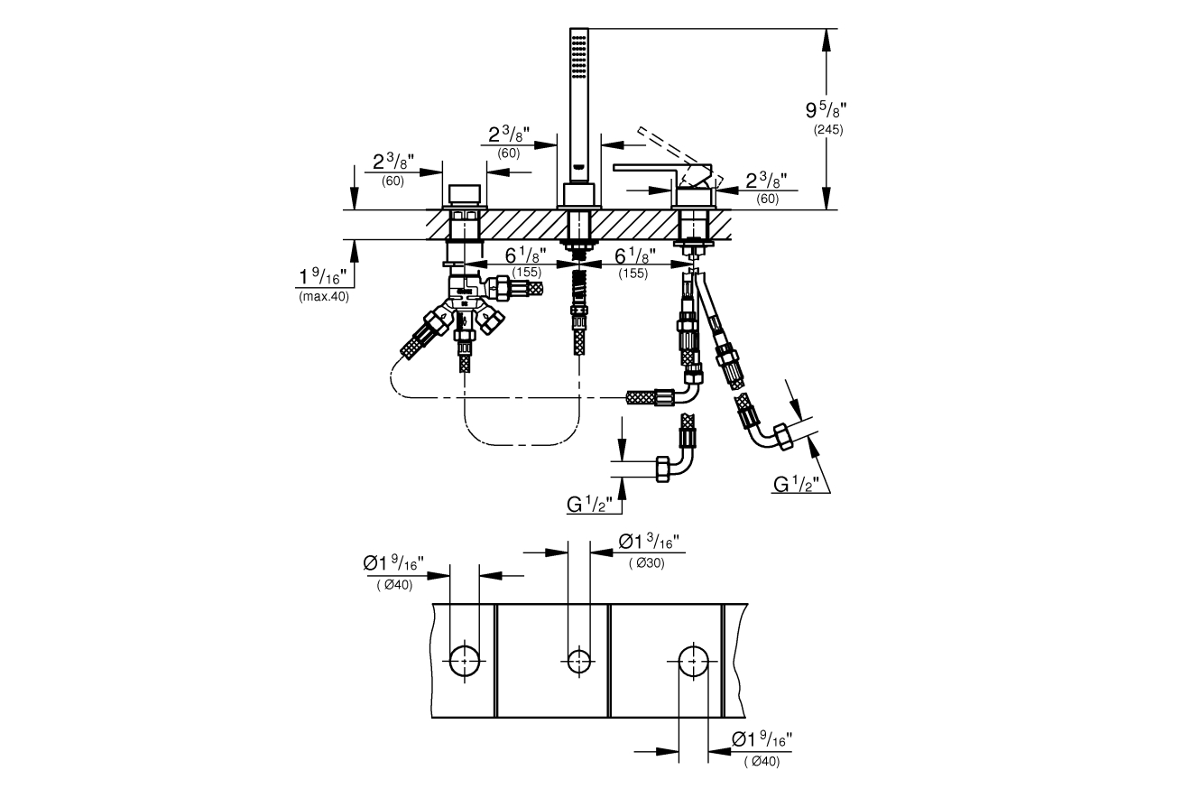 Смеситель для ванны GROHE Plus на 3 отверстия, хром (23845003)