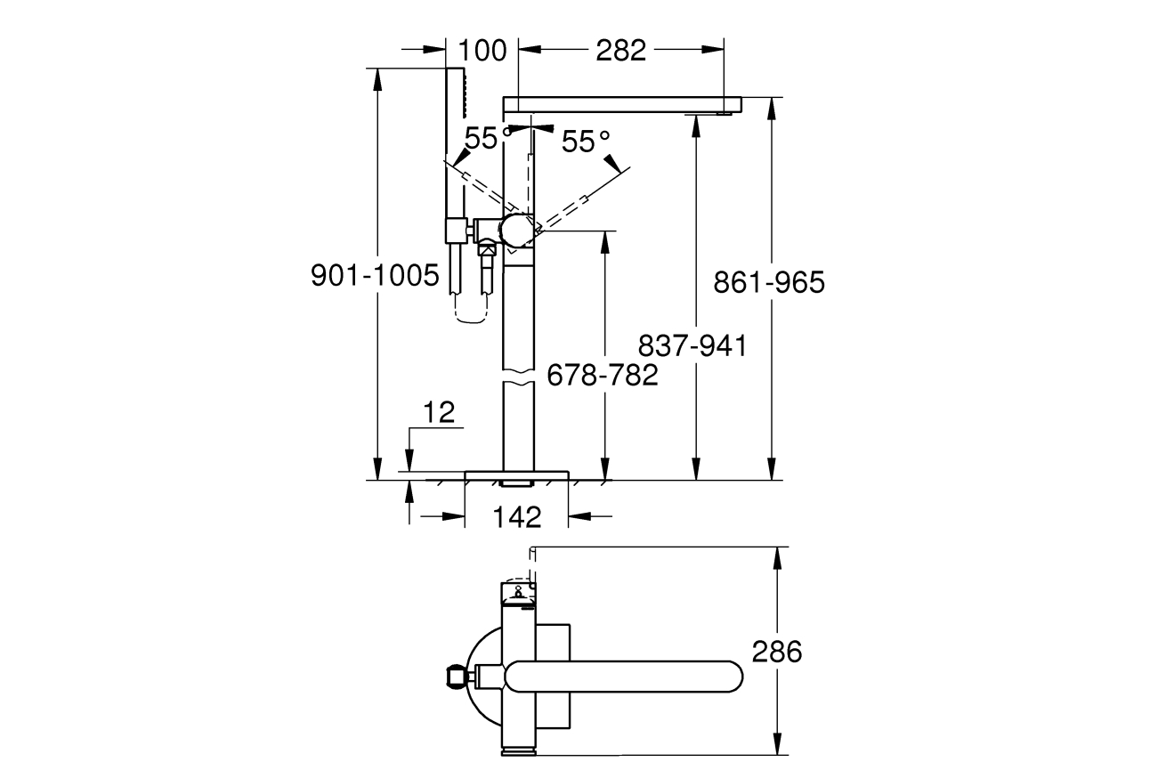 Внешняя часть смесителя для ванны GROHE Plus напольного монтажа, хром (23846003)