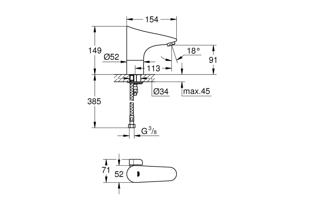 Смеситель для раковины GROHE Europlus E инфракрасный, хром (36207001)
