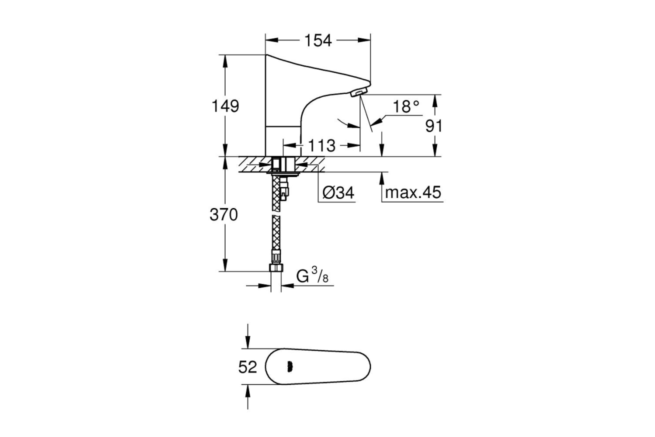Кран для раковины GROHE Europlus E инфракрасный, без функции смешивания, хром (36208001)