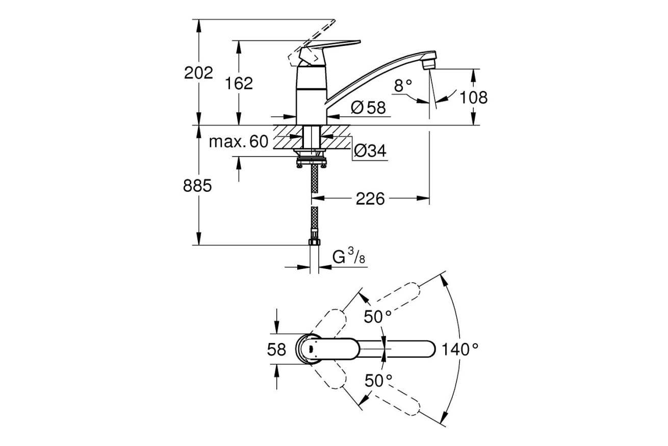 Смеситель для кухни GROHE Eurosmart Cosmopolitan, хром (31170000)