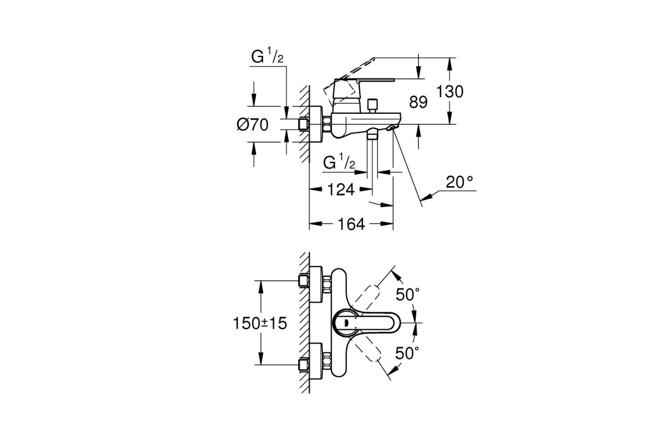 Смеситель для ванны GROHE Get, хром (32887000)