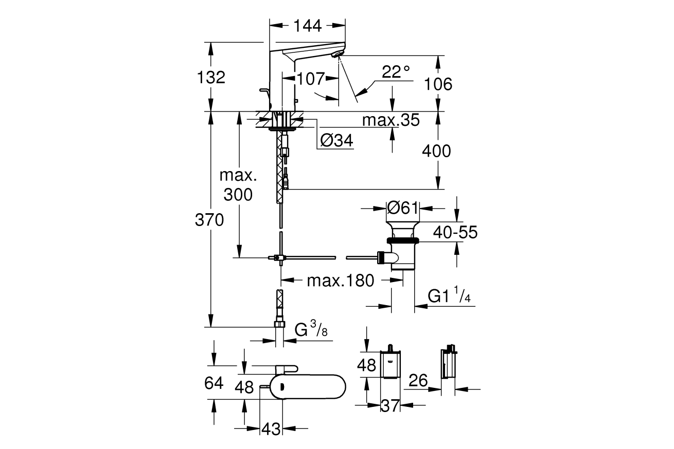 Смеситель для раковины GROHE Eurosmart Cosmopolitan E инфракрасный, хром (36331001)