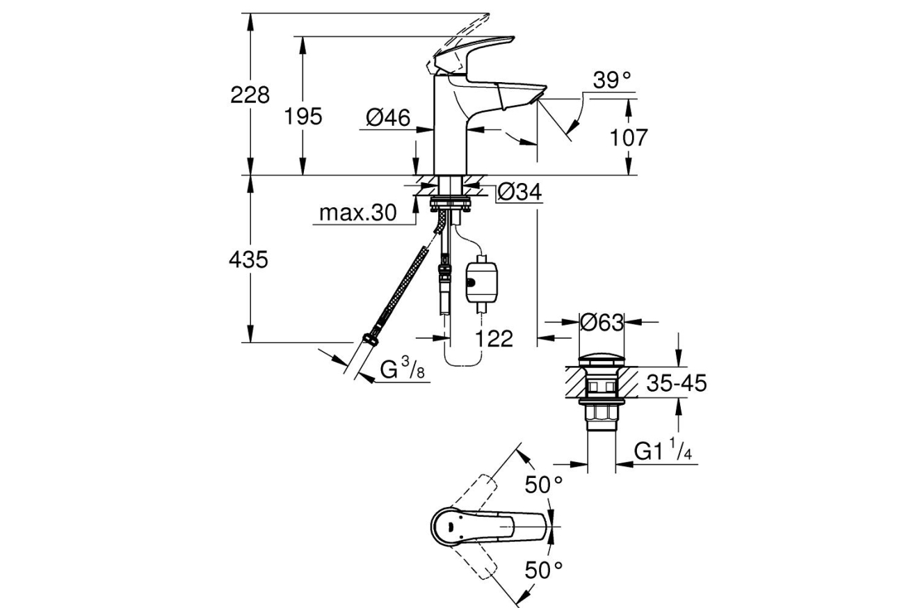 Смеситель для раковины GROHE Eurosmart, M-size, хром (23976003)