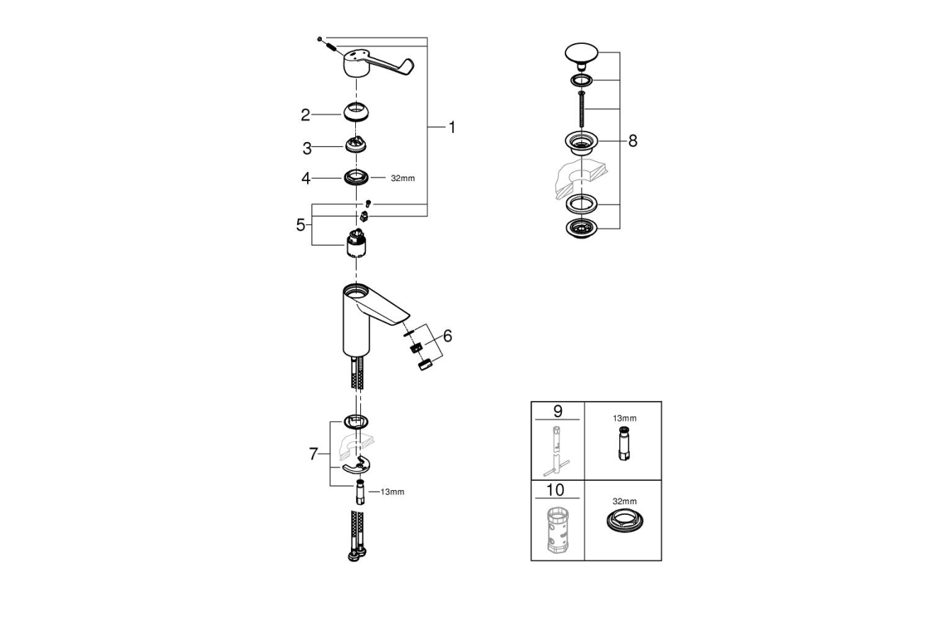 Смеситель для раковины GROHE Eurosmart, M-size, хром (23983003)