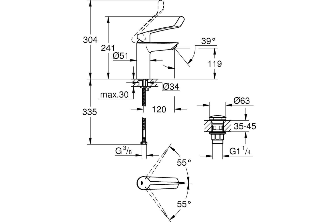 Смеситель для раковины GROHE Eurosmart, M-size, хром (23983003)