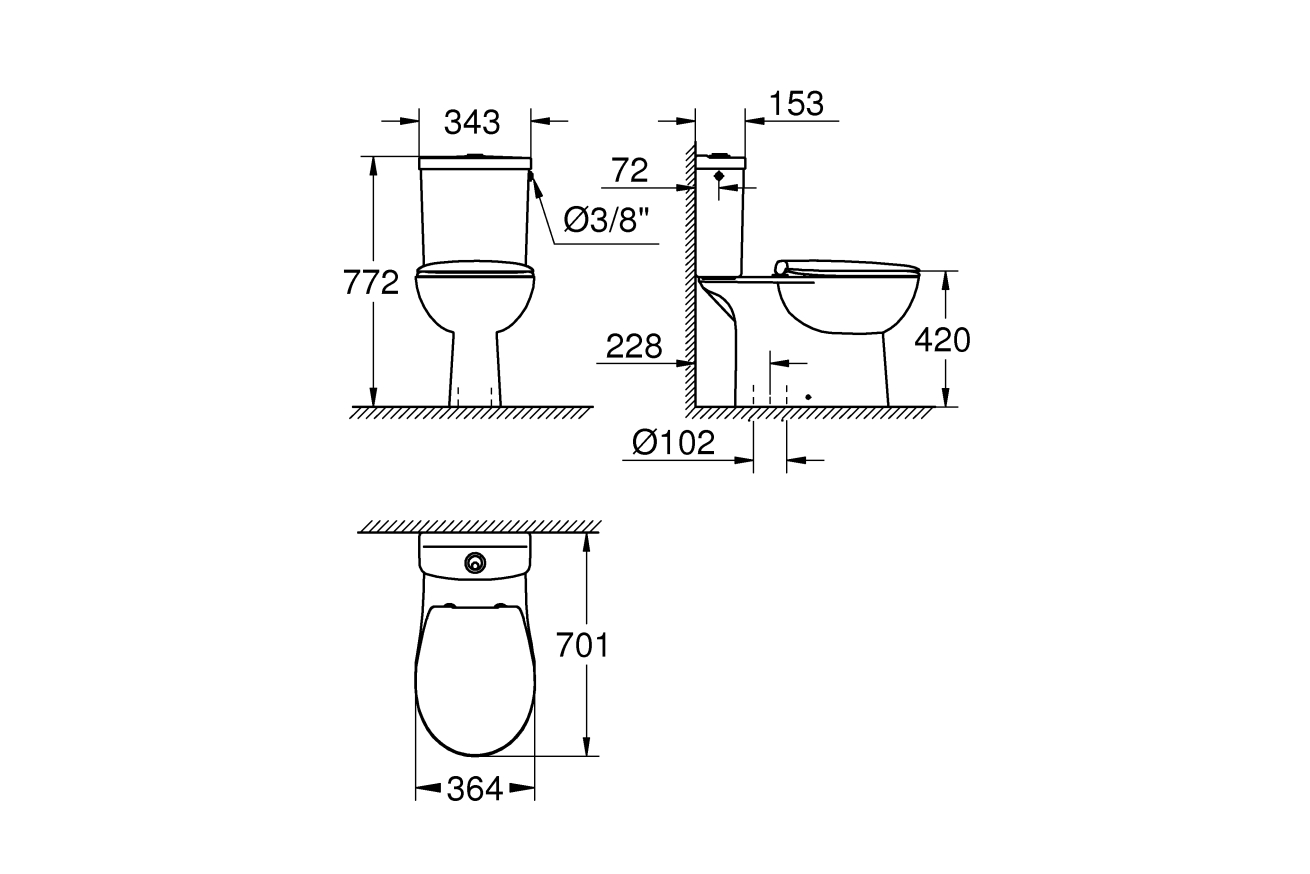 Унитаз напольный с бачком и сиденьем с микролифтом GROHE Bau Ceramic, альпин-белый (39346000)