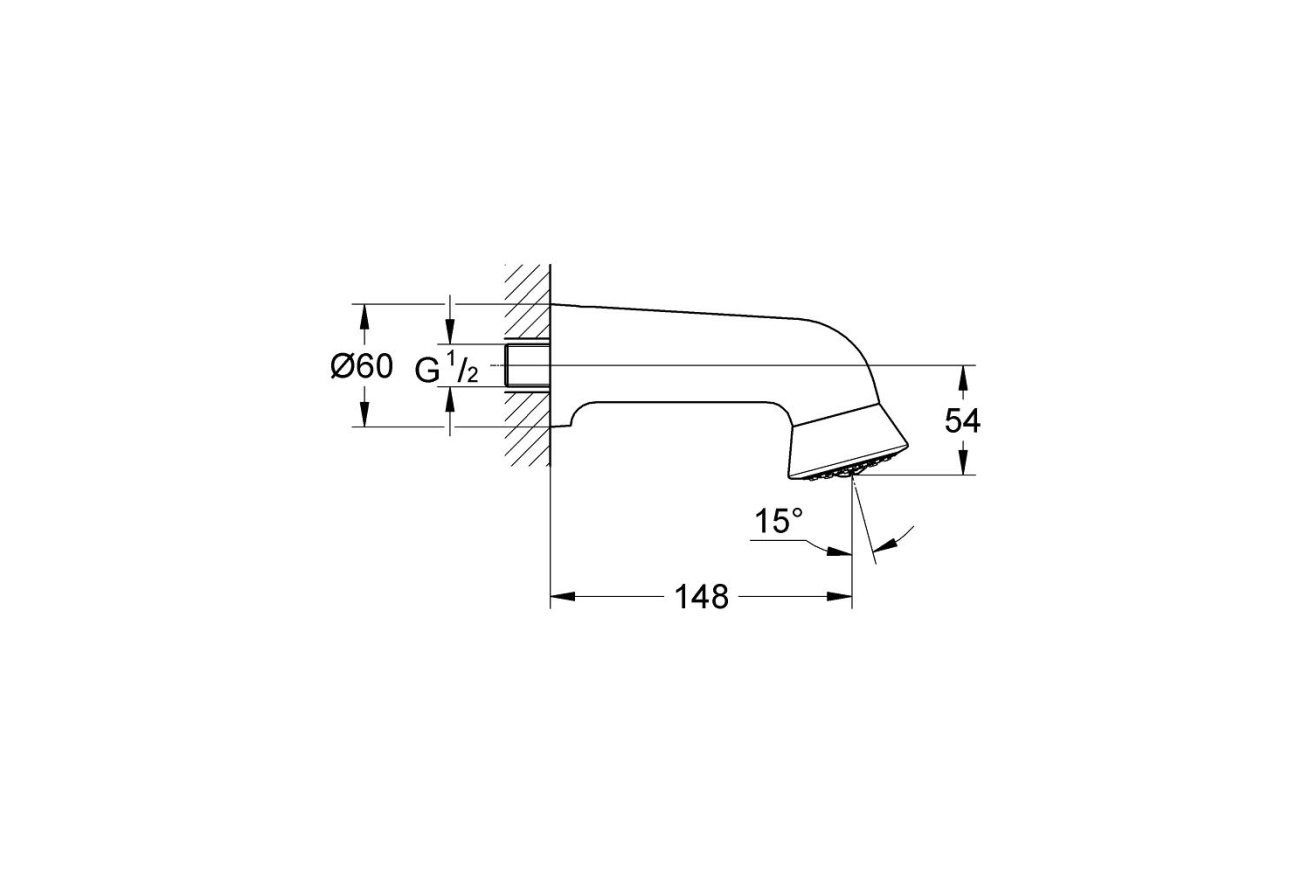 Верхний душ GROHE спортивный Relexa Plus 60, 1 режим, 148 мм, хром (28948000)