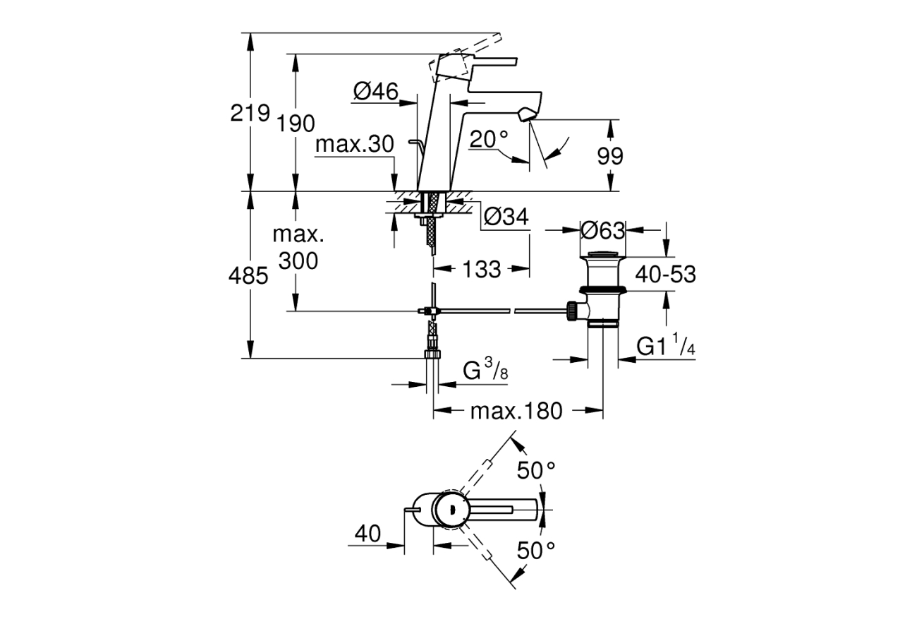 Смеситель для раковины GROHE Concetto, M-size, хром (23450001)