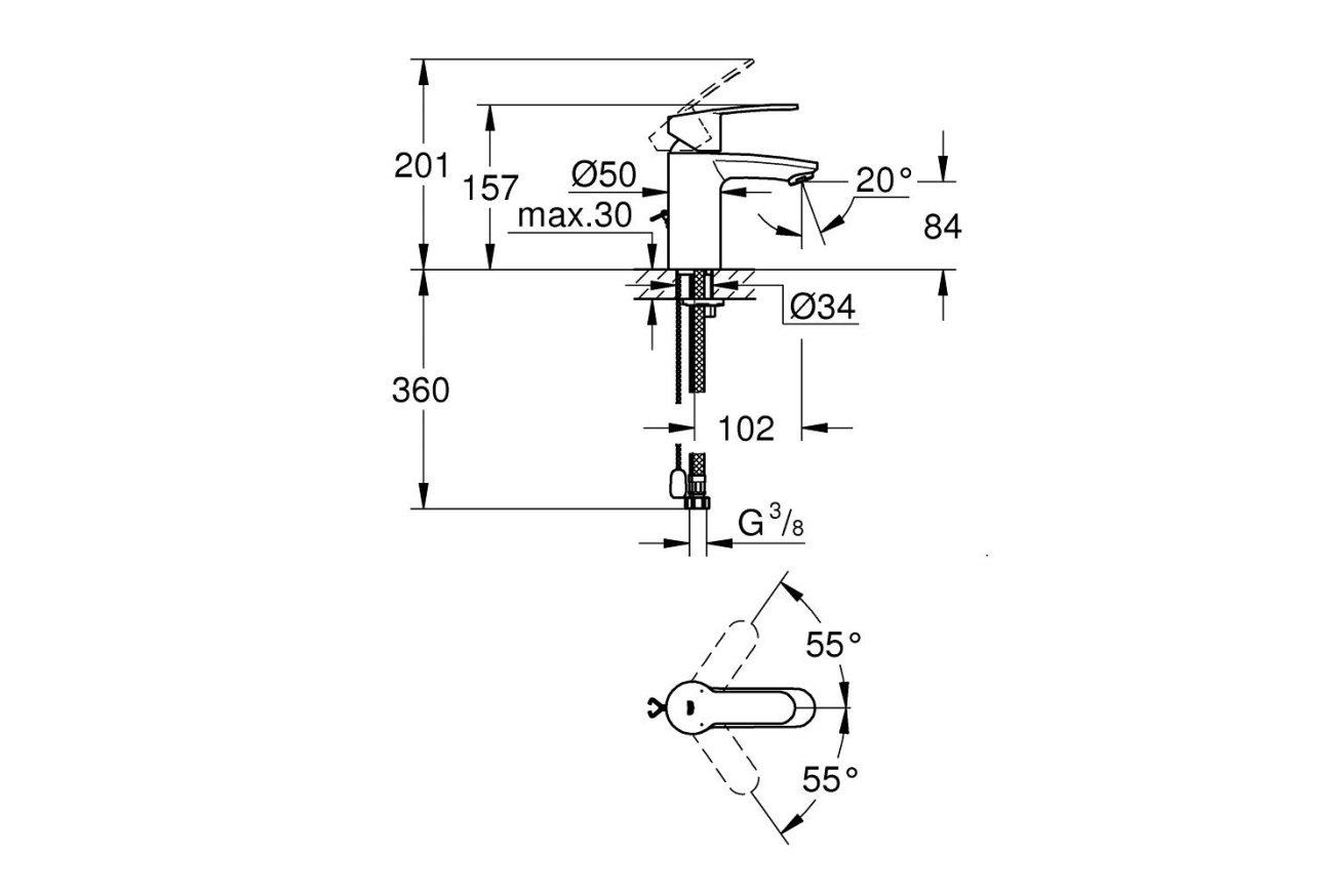 Смеситель для раковины GROHE Eurostyle Cosmopolitan, S-size, хром (3355720E)