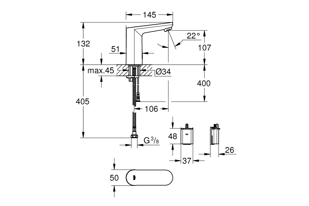 Смеситель для раковины GROHE Eurosmart Cosmopolitan E инфракрасный, хром (36330002)