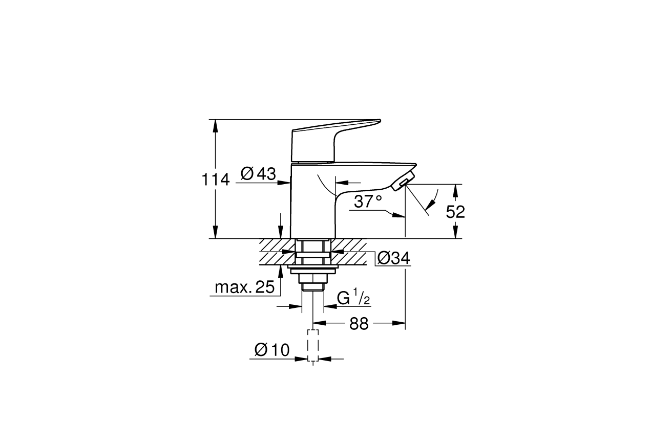 Кран для раковины GROHE BauEdge, без функции смешивания, хром (20421001)