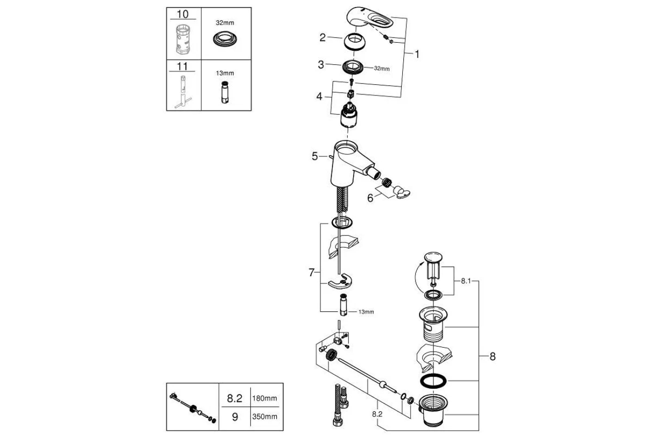Смеситель для биде GROHE Eurostyle с донным клапаном, S-size, белая луна (33565LS3)