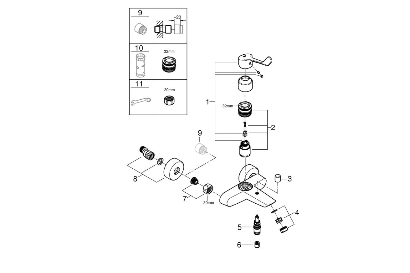 Смеситель для ванны GROHE Eurosmart, хром (25243003)