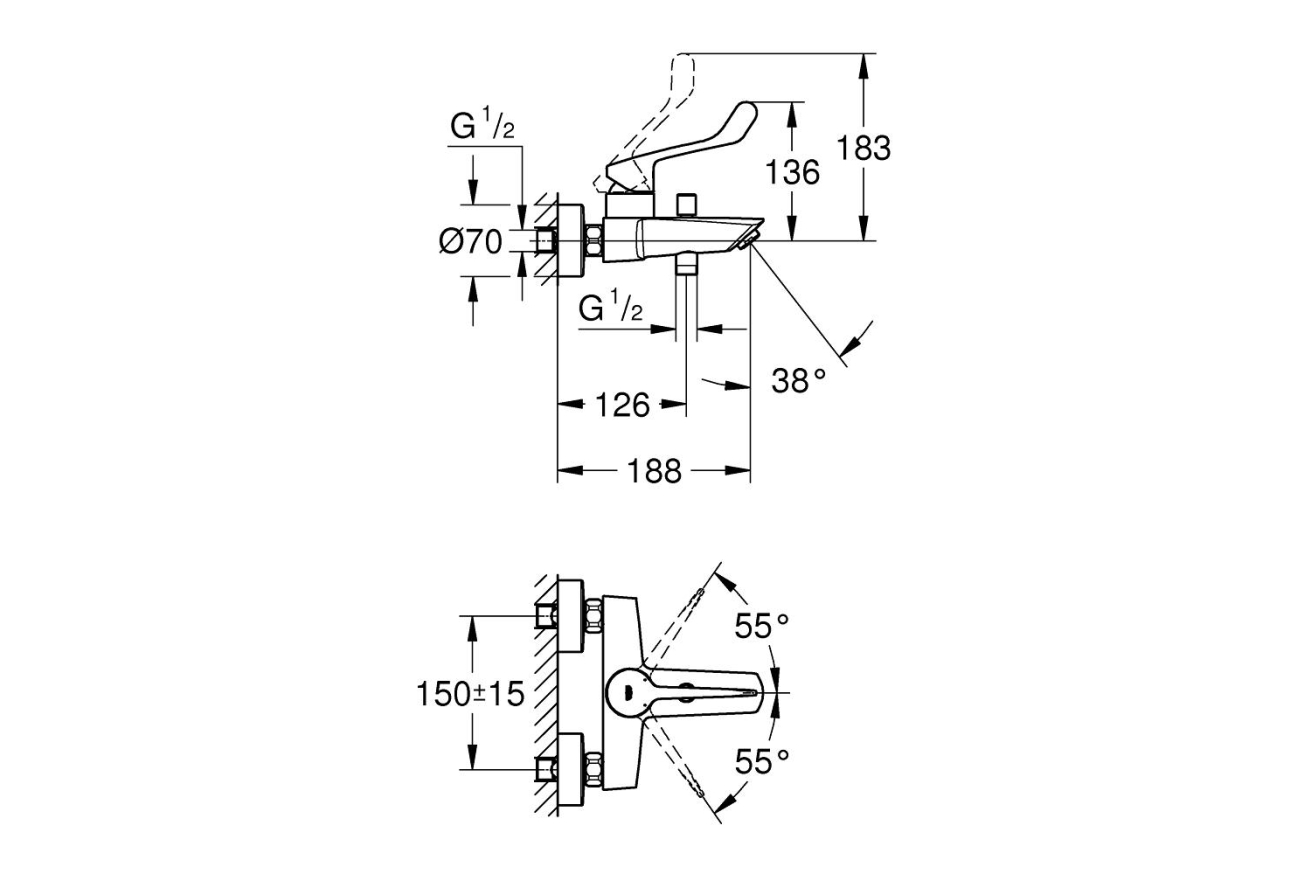 Смеситель для ванны GROHE Eurosmart, хром (25243003)