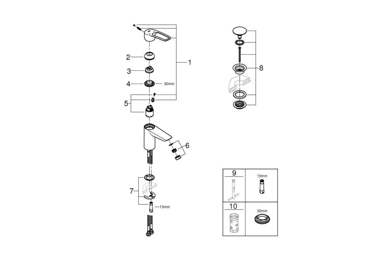 Смеситель для раковины GROHE Eurosmart, S-size, хром (23980003)