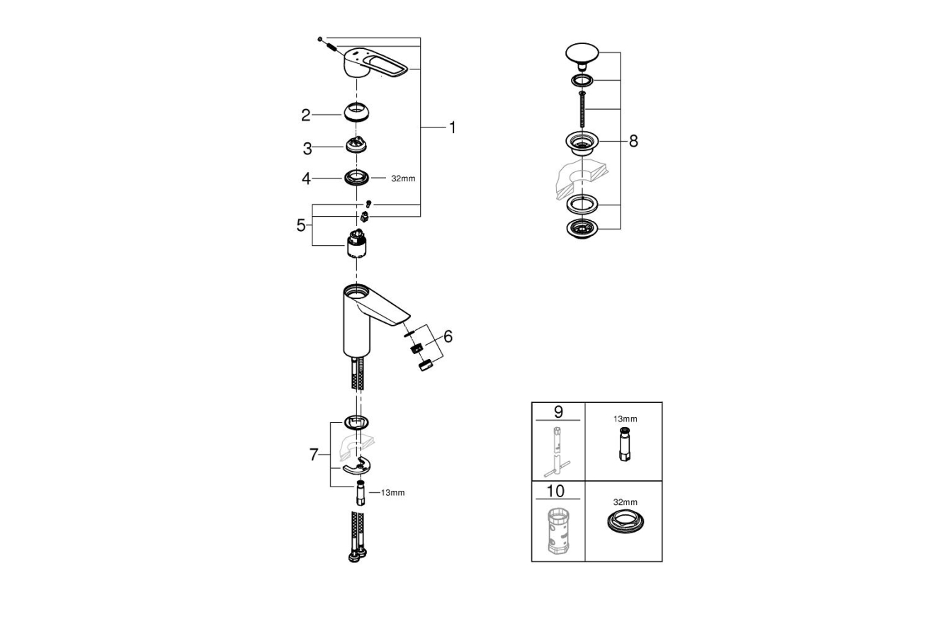 Смеситель для раковины GROHE Eurosmart, M-size, хром (23981003)