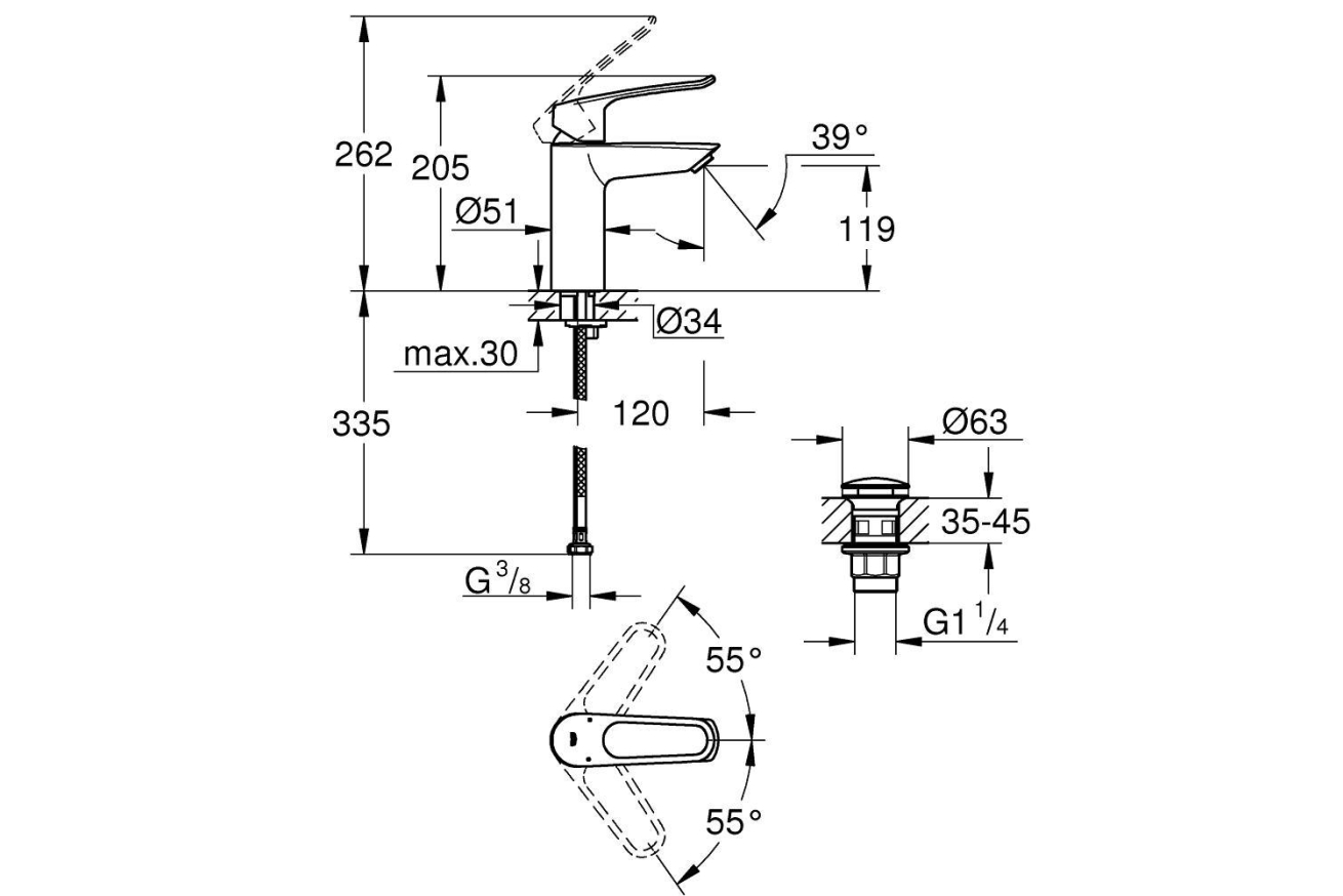 Смеситель для раковины GROHE Eurosmart, M-size, хром (23981003)