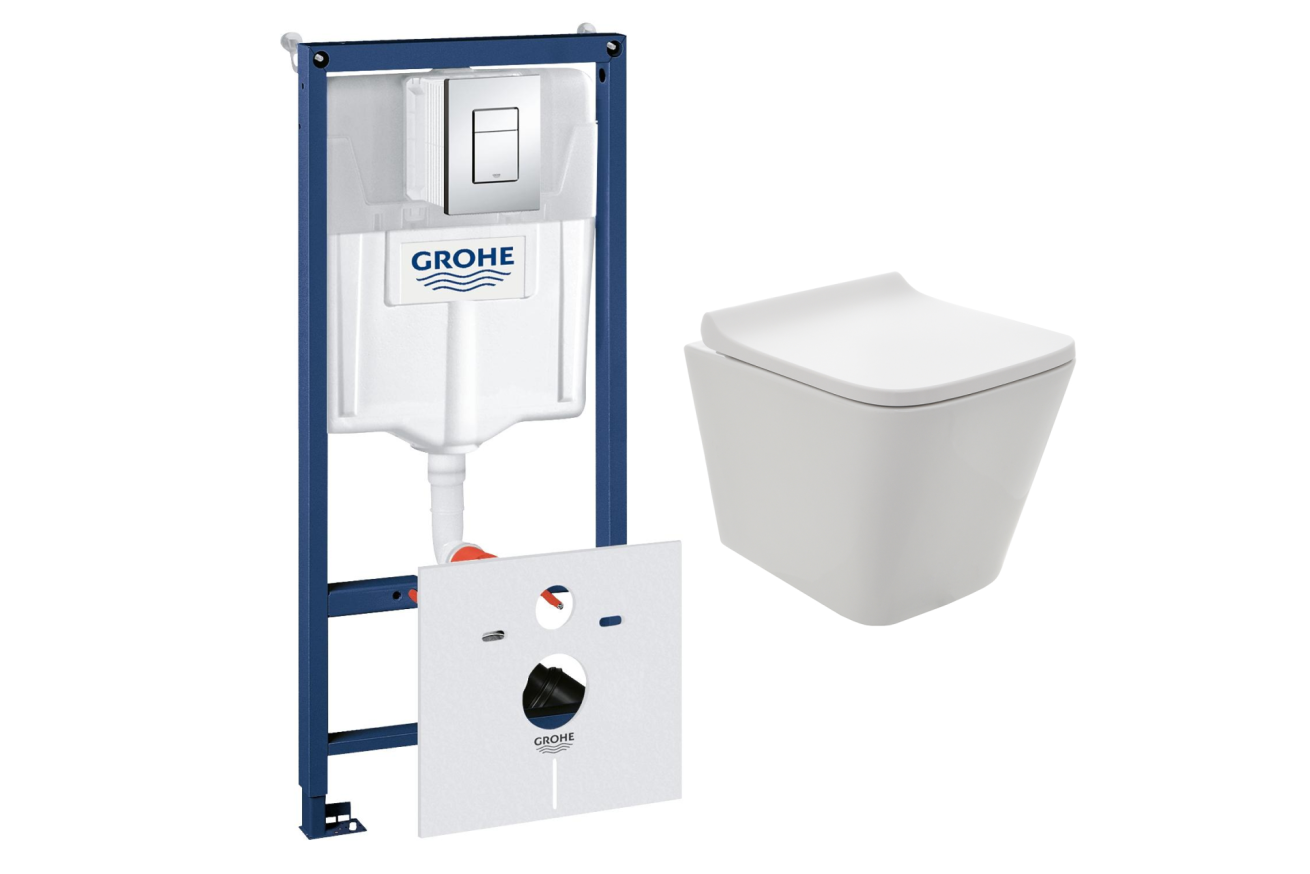 Комплект инсталляции GROHE 38775001 с унитазом AQUAme AQM2004 и сиденьем с микролифтом (NW0169)