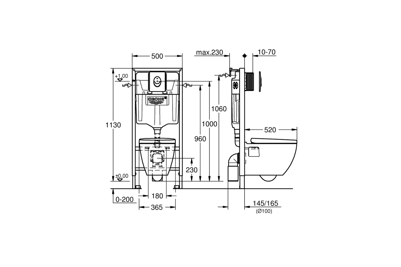 Комплект инсталляции GROHE Solido 4 в 1 с подвесным унитазом Lecico Serel и сиденьем (39441000)