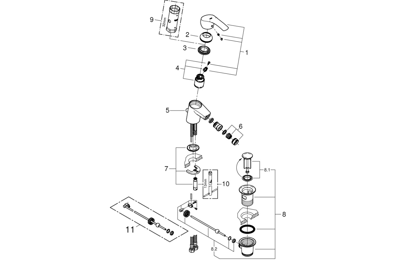 Смеситель для биде GROHE Eurosmart с донным клапаном, S-size, хром (32929002)