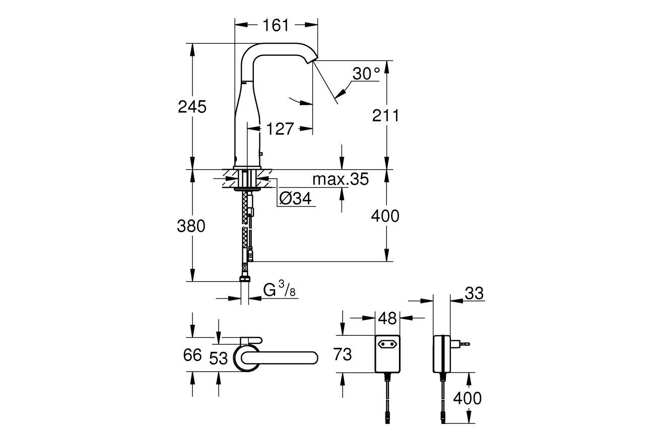 Смеситель для раковины GROHE Essence E инфракрасный, хром (36444000)