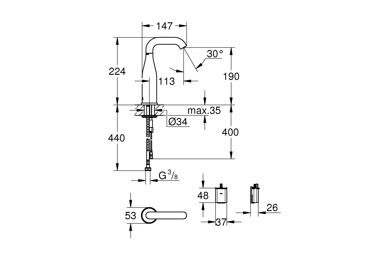 Кран для раковины GROHE Essence E инфракрасный, без функции смешивания, хром (36446000)