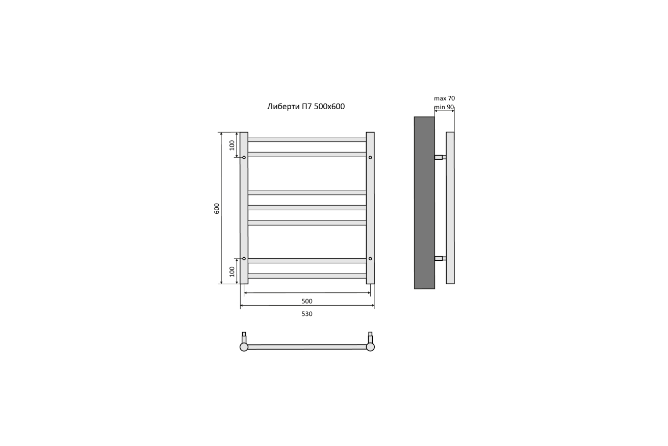 Полотенцесушитель водяной Aquatek Либерти П7 500x600, хром AQ RR0760CH