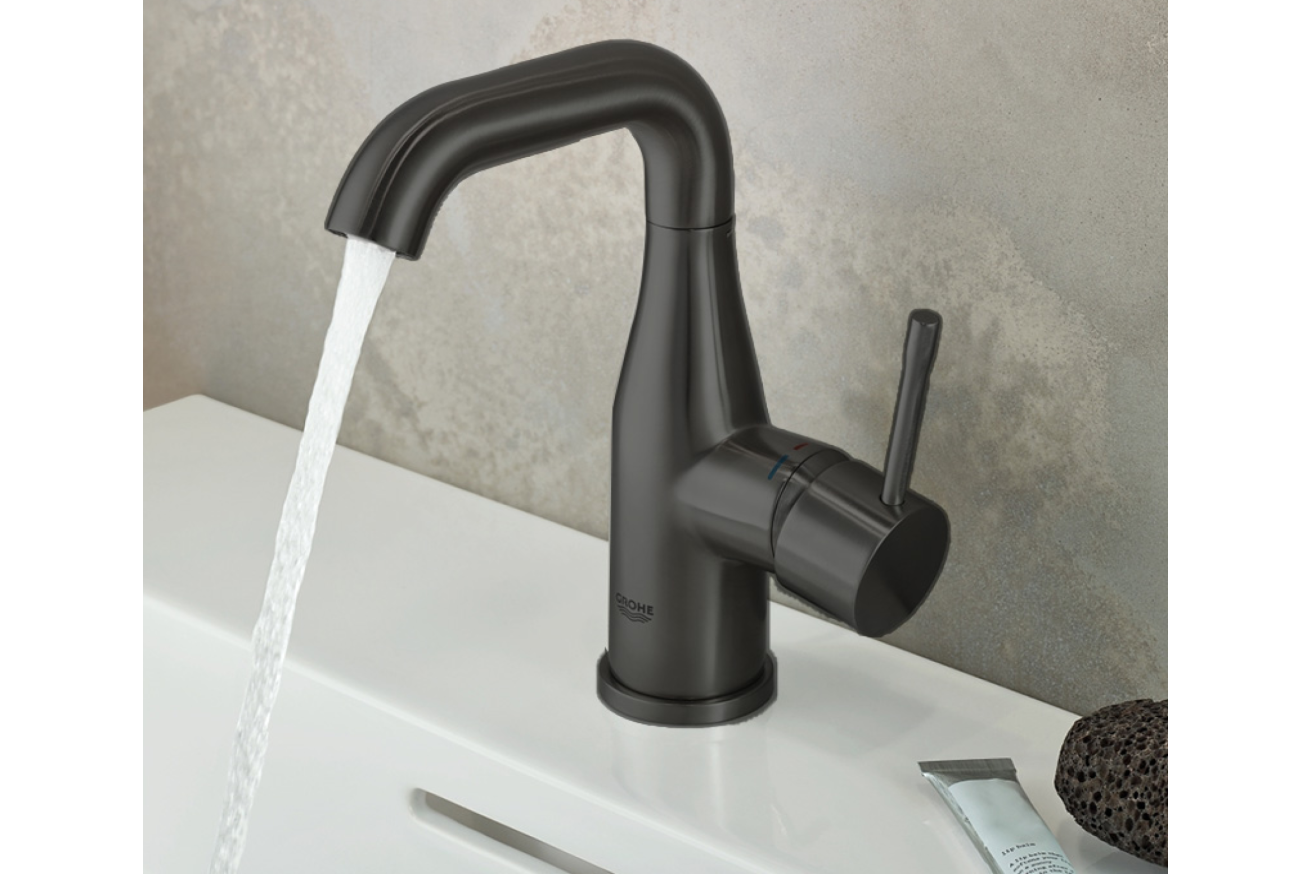 Смеситель для раковины GROHE Essence без донного клапана, M-size, фантомный черный (24176KF1)
