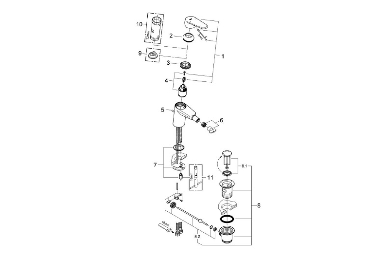 Смеситель для биде GROHE Eurodisc Cosmopolitan с донным клапаном, хром (33244002)