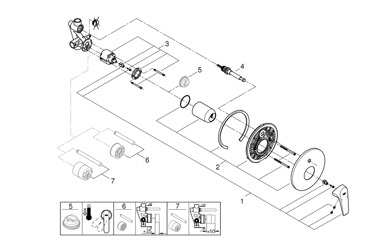 Смеситель для ванны GROHE BauFlow в комплекте с монтажной , хром (29113000)