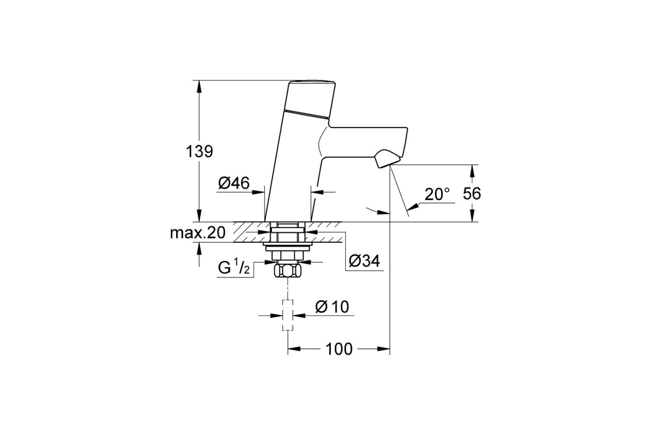 Кран для раковины GROHE Concetto, без функции смешивания, хром (32207001)