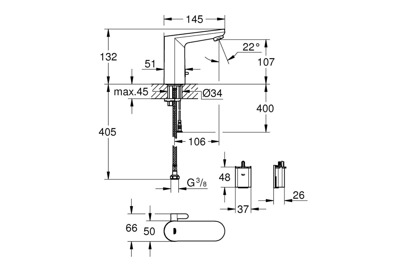 Смеситель для раковины GROHE Eurosmart Cosmopolitan E инфракрасный, M-size, хром (36327002)