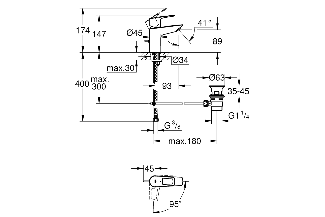 Смеситель для раковины GROHE BauLoop, S-size, хром (22054001)