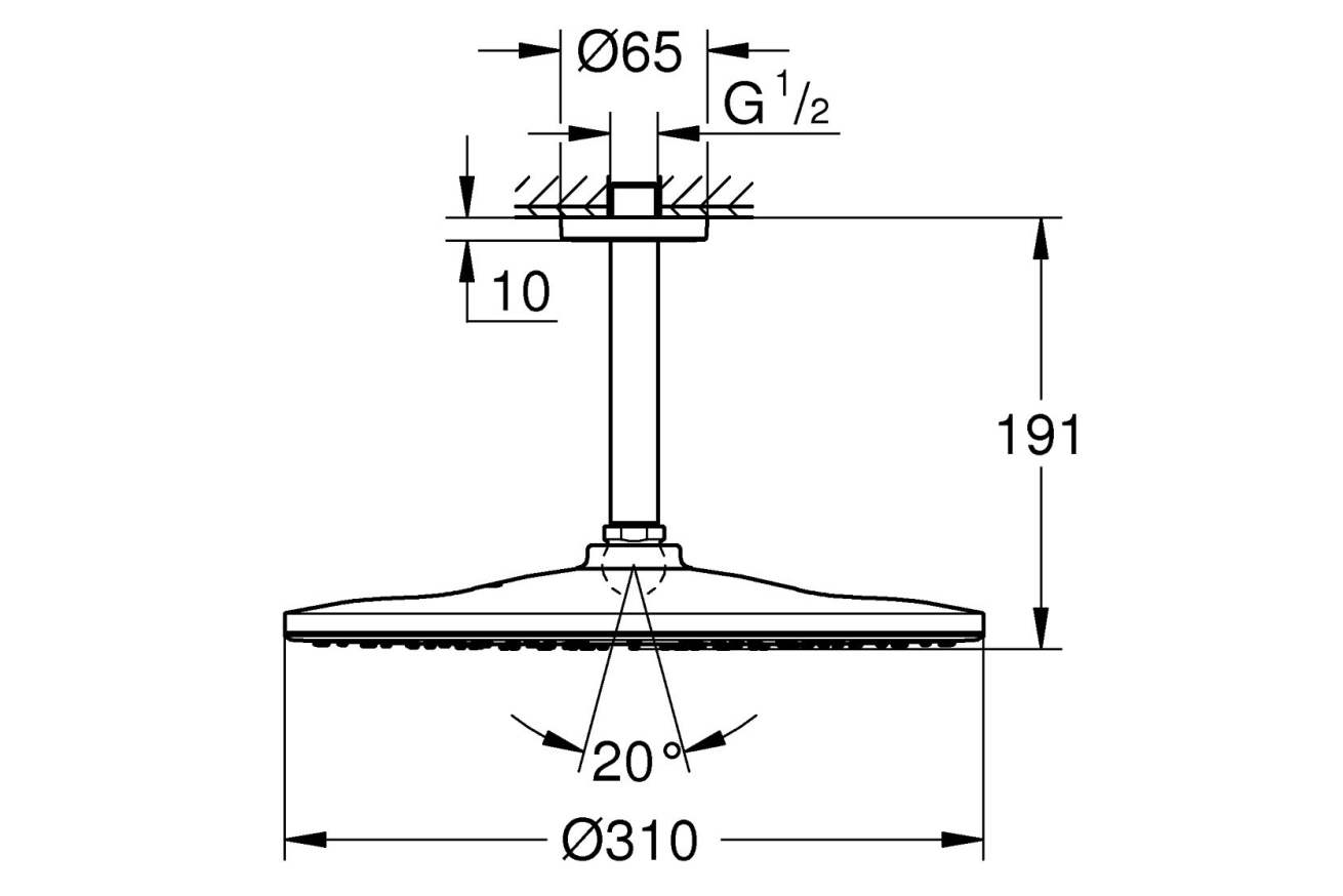 Верхний душ GROHE Rainshower Mono 310, 9,5 л/мин, 1 режим, 142 мм, фантомный черный (22122KF0)