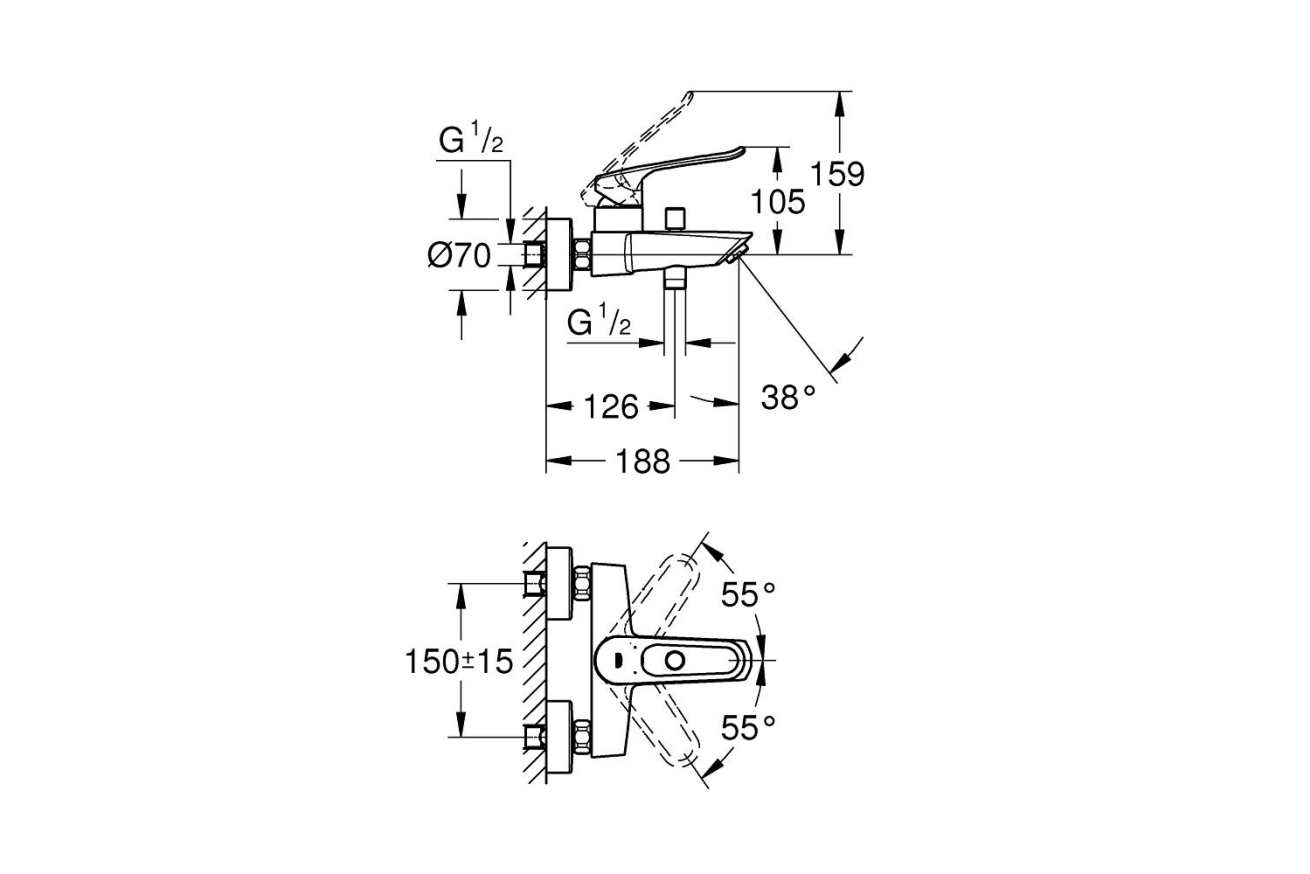 Смеситель для ванны GROHE GROHE Eurosmart, хром (25241003)