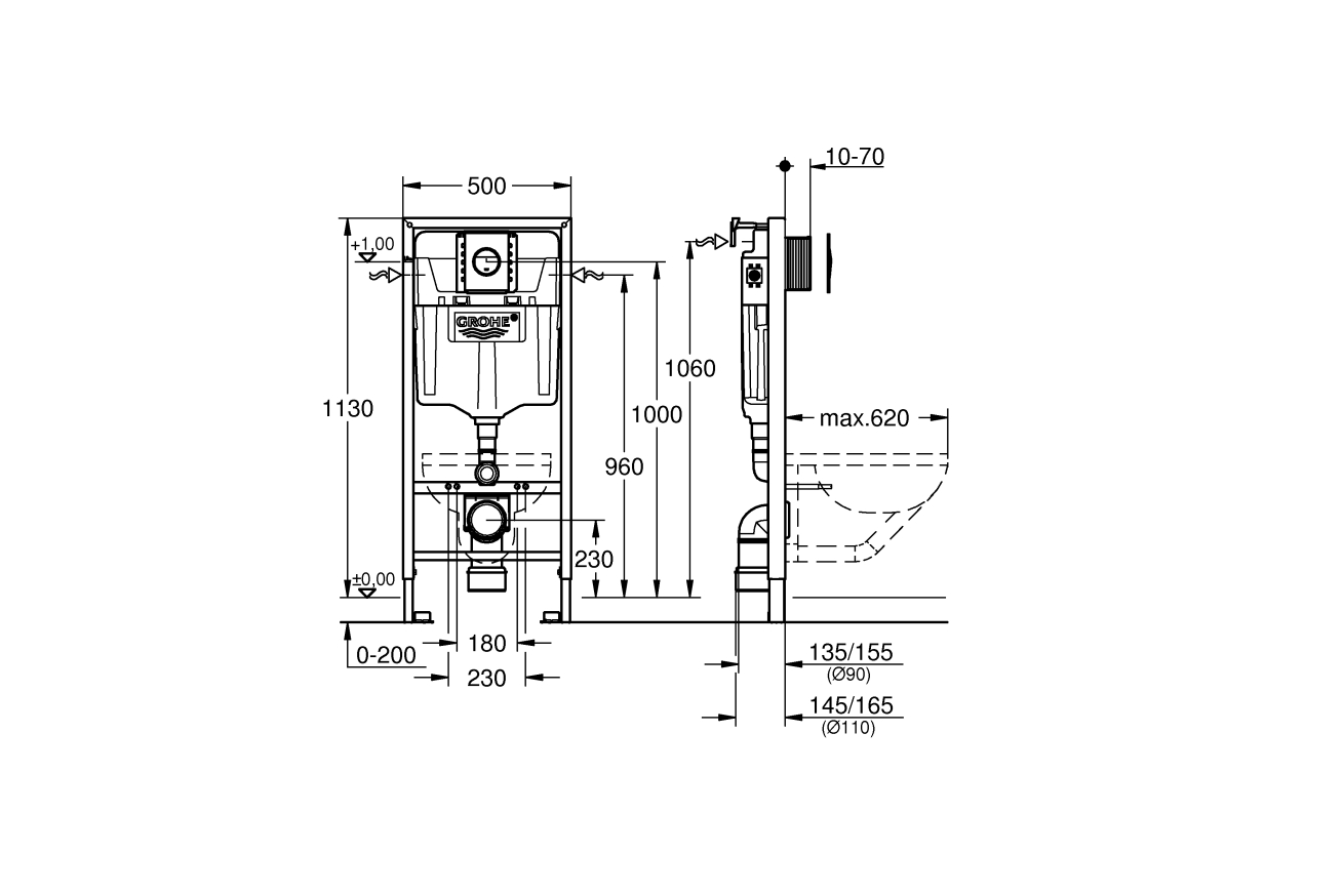 Система инсталляции GROHE Rapid SL для подвесного унитаза (39581000)