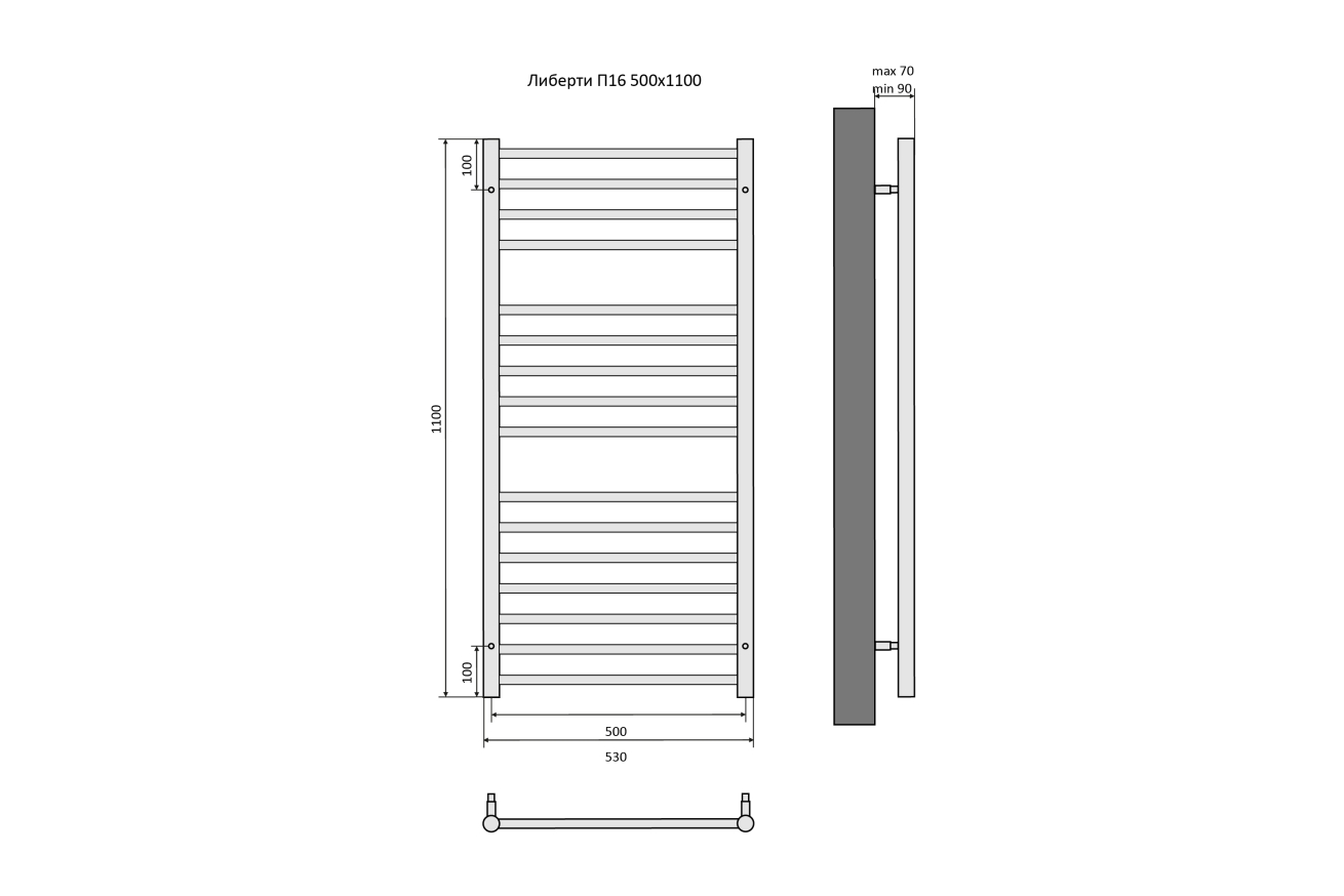 Полотенцесушитель водяной Aquatek Либерти П16 500x1100, черный муар AQ RR1610BL