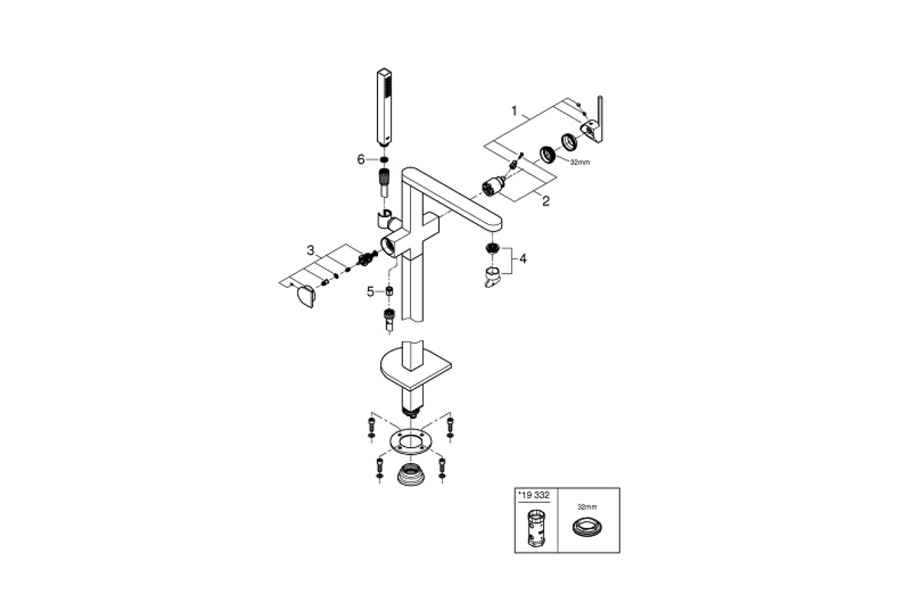 Внешняя часть смесителя для ванны GROHE Plus напольного монтажа, хром (23846003)