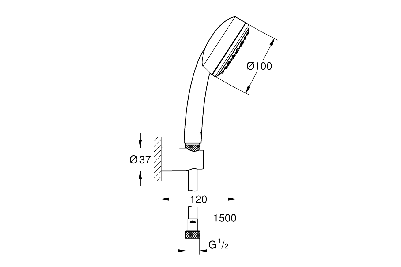Душевой набор GROHE Tempesta Cosmopolitan, 1 режим, 1500 мм, 7 л/мин, хром (26084002)