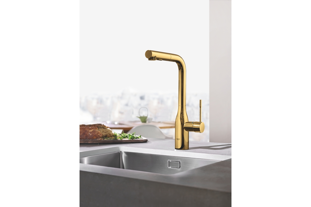 Смеситель для кухни GROHE Essence с вытяжным изливом 2jet, холодный рассвет глянец (30504GL0)
