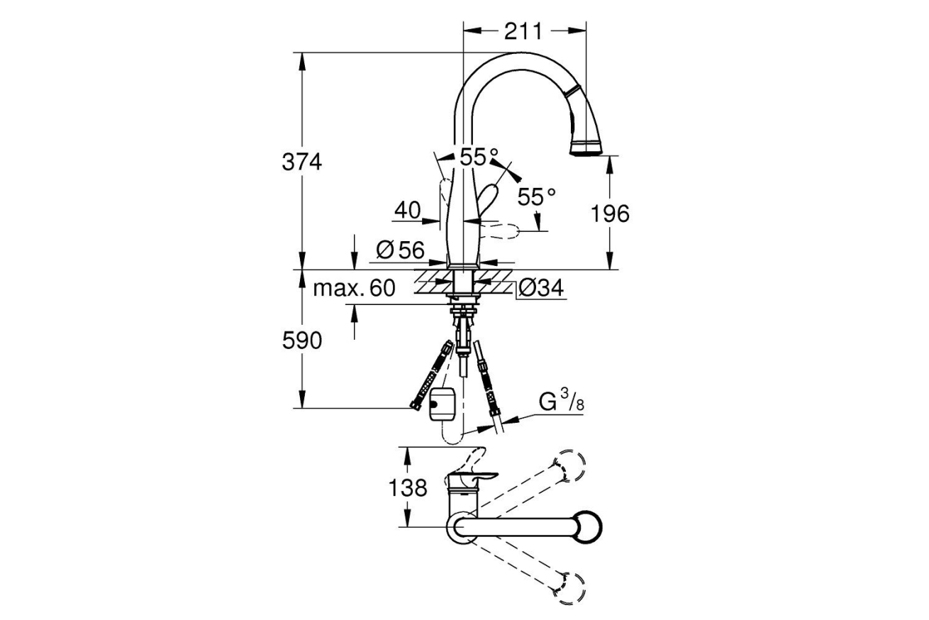 Смеситель для кухни GROHE Parkfield с вытяжным изливом, суперсталь (30215DC1)