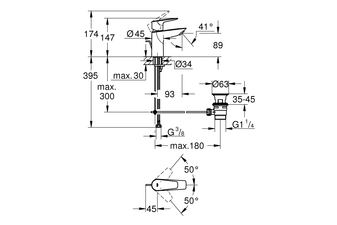 Смеситель для раковины GROHE BauEdge, S-size, хром (23328001)