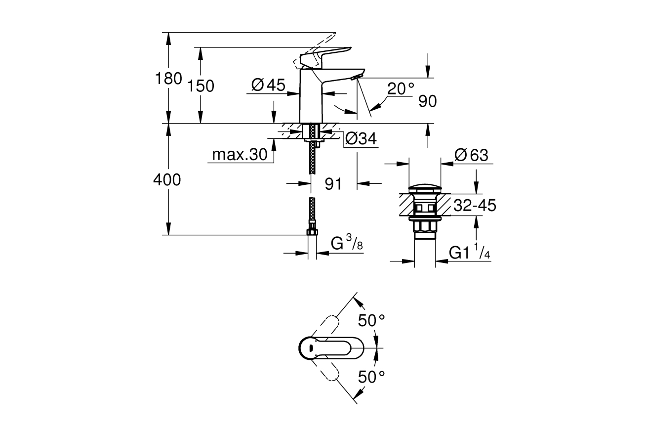 Смеситель для раковины GROHE Start Edge, хром (23580000)