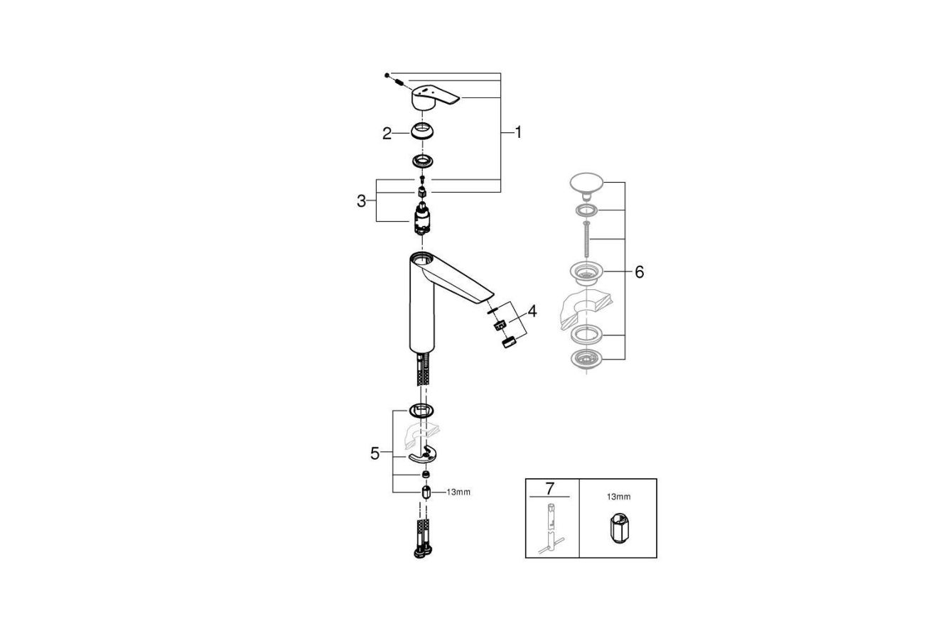 Смеситель для раковины GROHE Eurosmart, XL-size, хром (24164003)