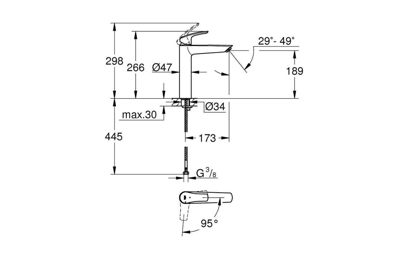 Смеситель для раковины GROHE Eurosmart, XL-size, хром (24164003)